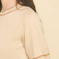 Taupe Contrast Round Neck Short Sleeve Sweater - Purpose + Passion Boutique
