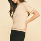 Taupe Contrast Round Neck Short Sleeve Sweater - Purpose + Passion Boutique