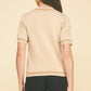 Taupe Contrast Round Neck Short Sleeve Sweater - Purpose + Passion Boutique