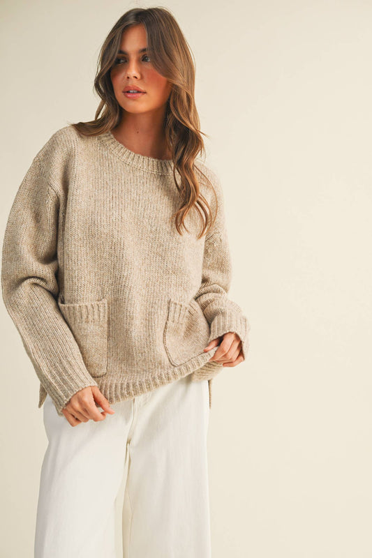 Taupe Front Patch Pocket Sweater - Purpose + Passion Boutique