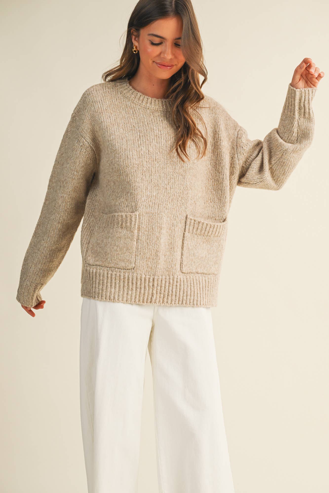 Taupe Front Patch Pocket Sweater - Purpose + Passion Boutique