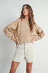 Taupe Solid Cable Knit Sweater - Purpose + Passion Boutique