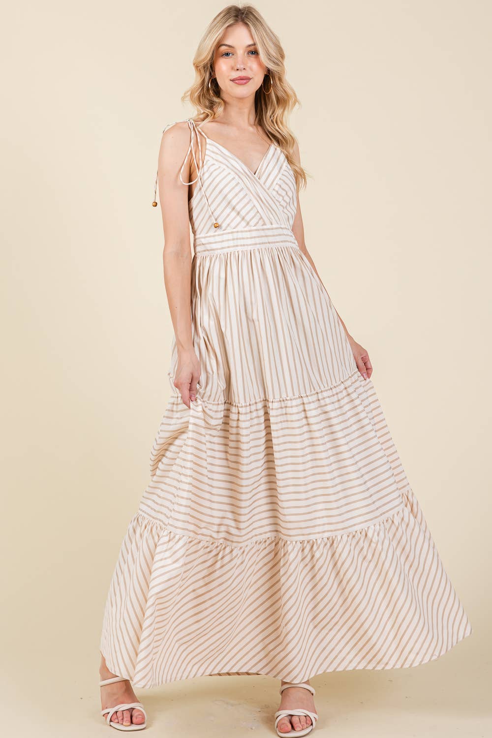 Taupe Stripe Fit & Flare Maxi Sundress - Purpose + Passion Boutique