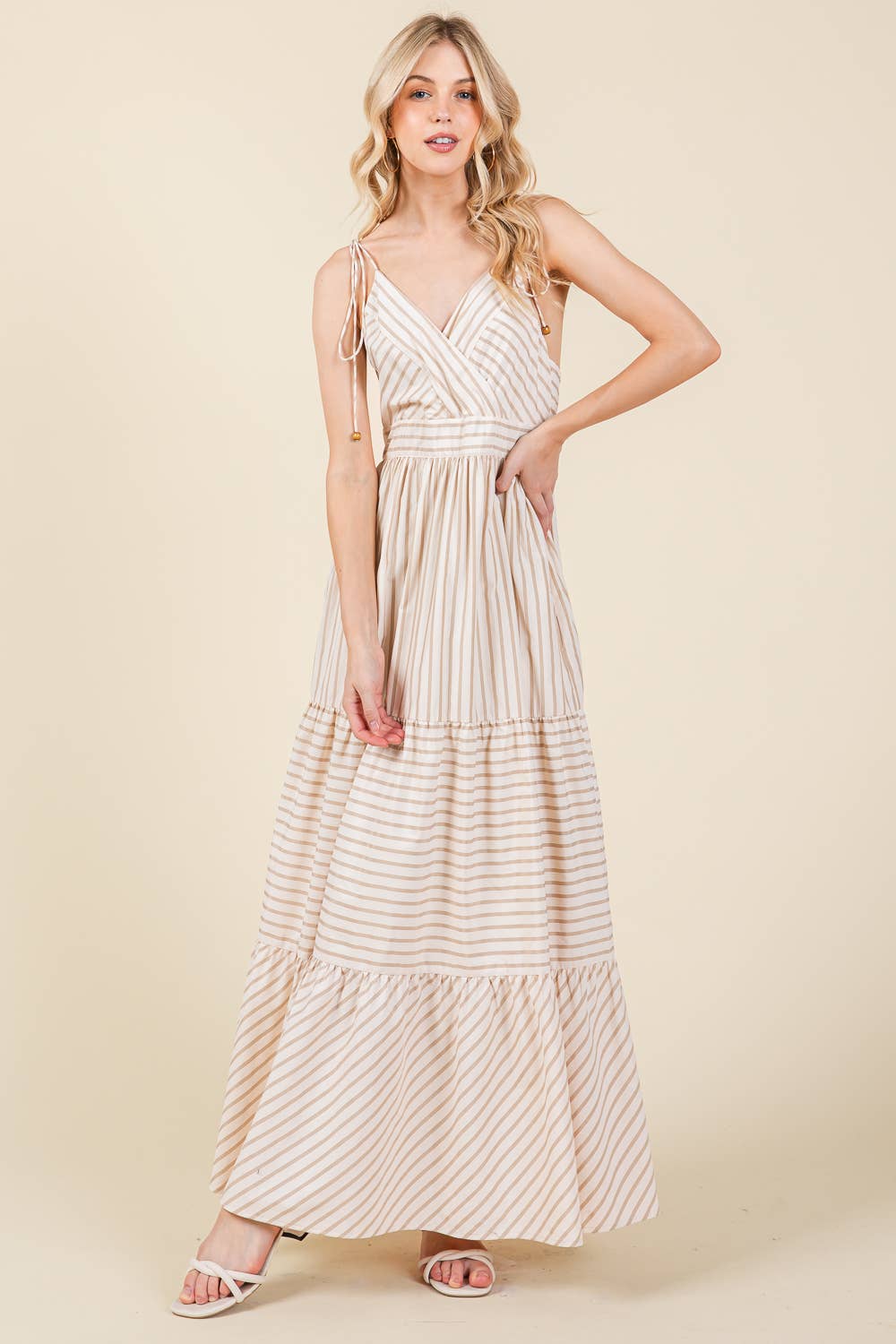 Taupe Stripe Fit & Flare Maxi Sundress - Purpose + Passion Boutique