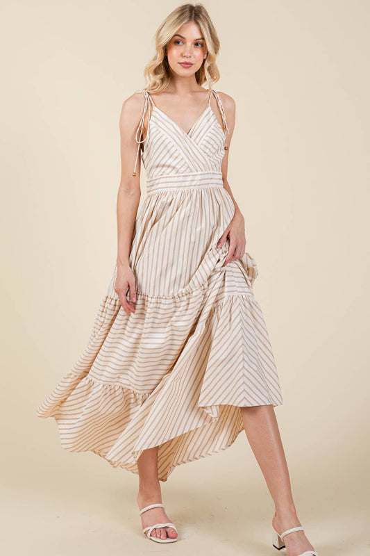 Taupe Stripe Fit & Flare Maxi Sundress - Purpose + Passion Boutique