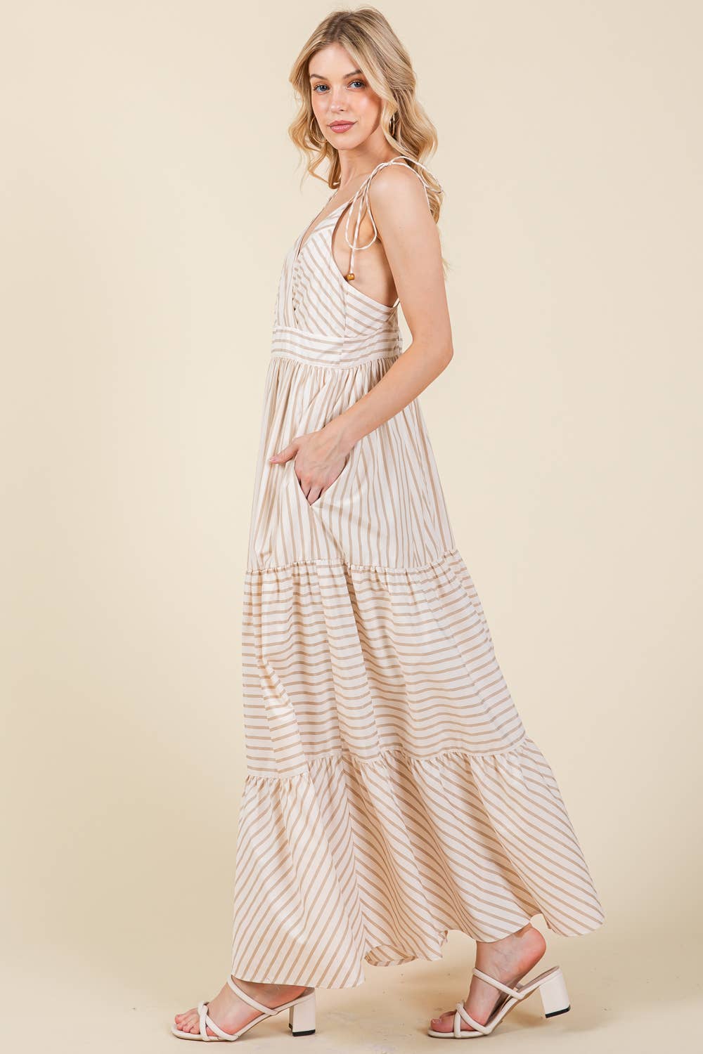Taupe Stripe Fit & Flare Maxi Sundress - Purpose + Passion Boutique