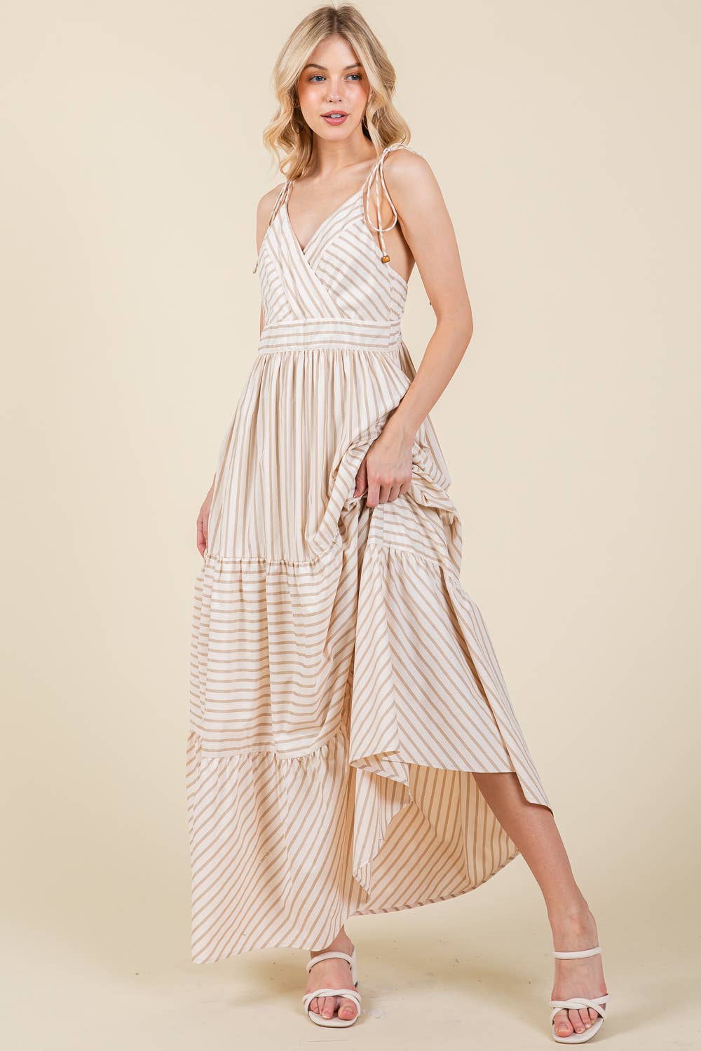 Taupe Stripe Fit & Flare Maxi Sundress - Purpose + Passion Boutique