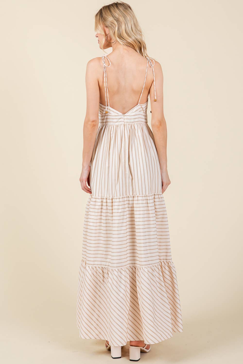 Taupe Stripe Fit & Flare Maxi Sundress - Purpose + Passion Boutique
