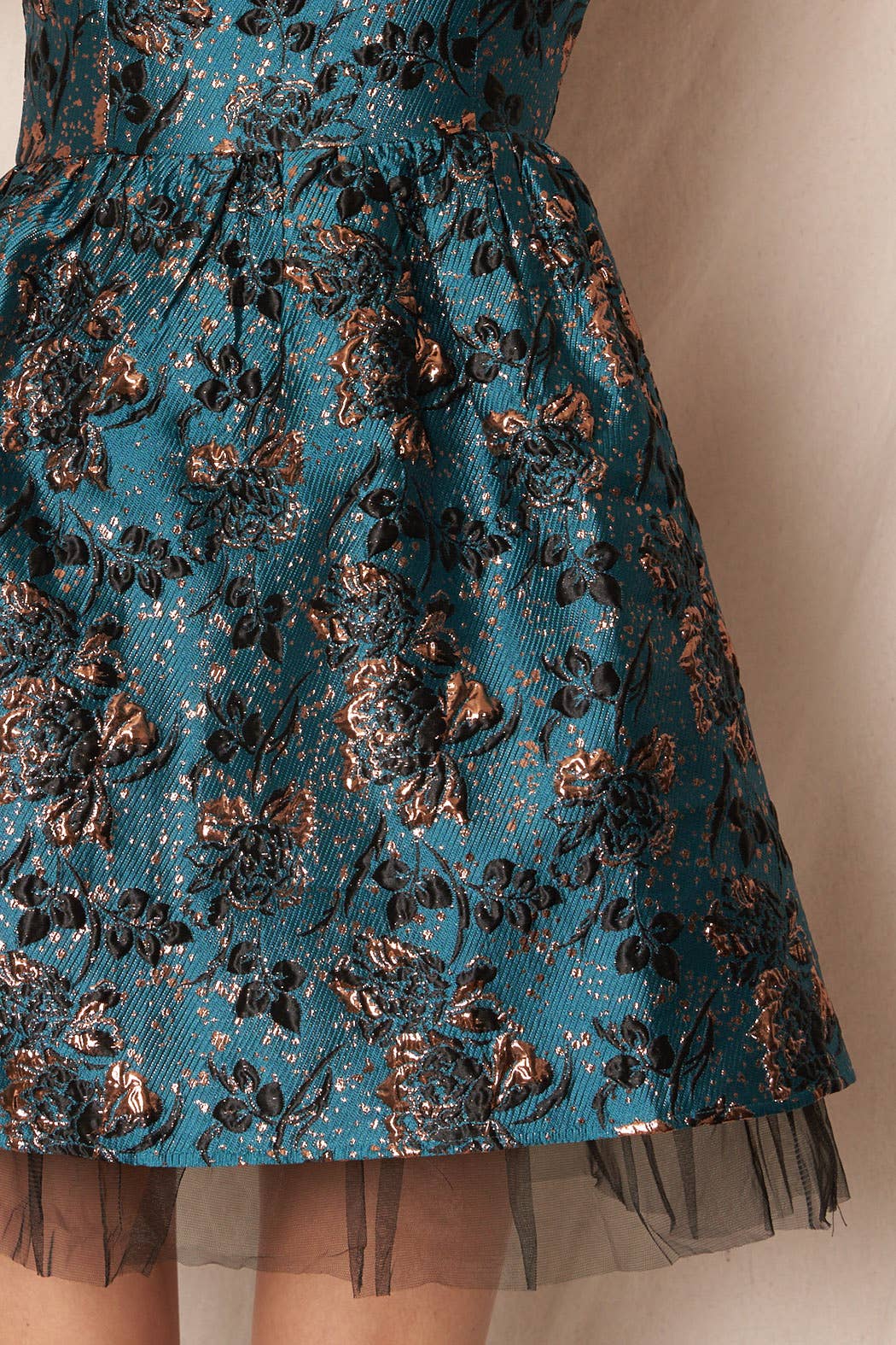 Teal Black Tie Shoulder Floral Jacquard Tulle Mini Dress - Purpose + Passion Boutique