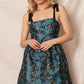 Teal Black Tie Shoulder Floral Jacquard Tulle Mini Dress - Purpose + Passion Boutique