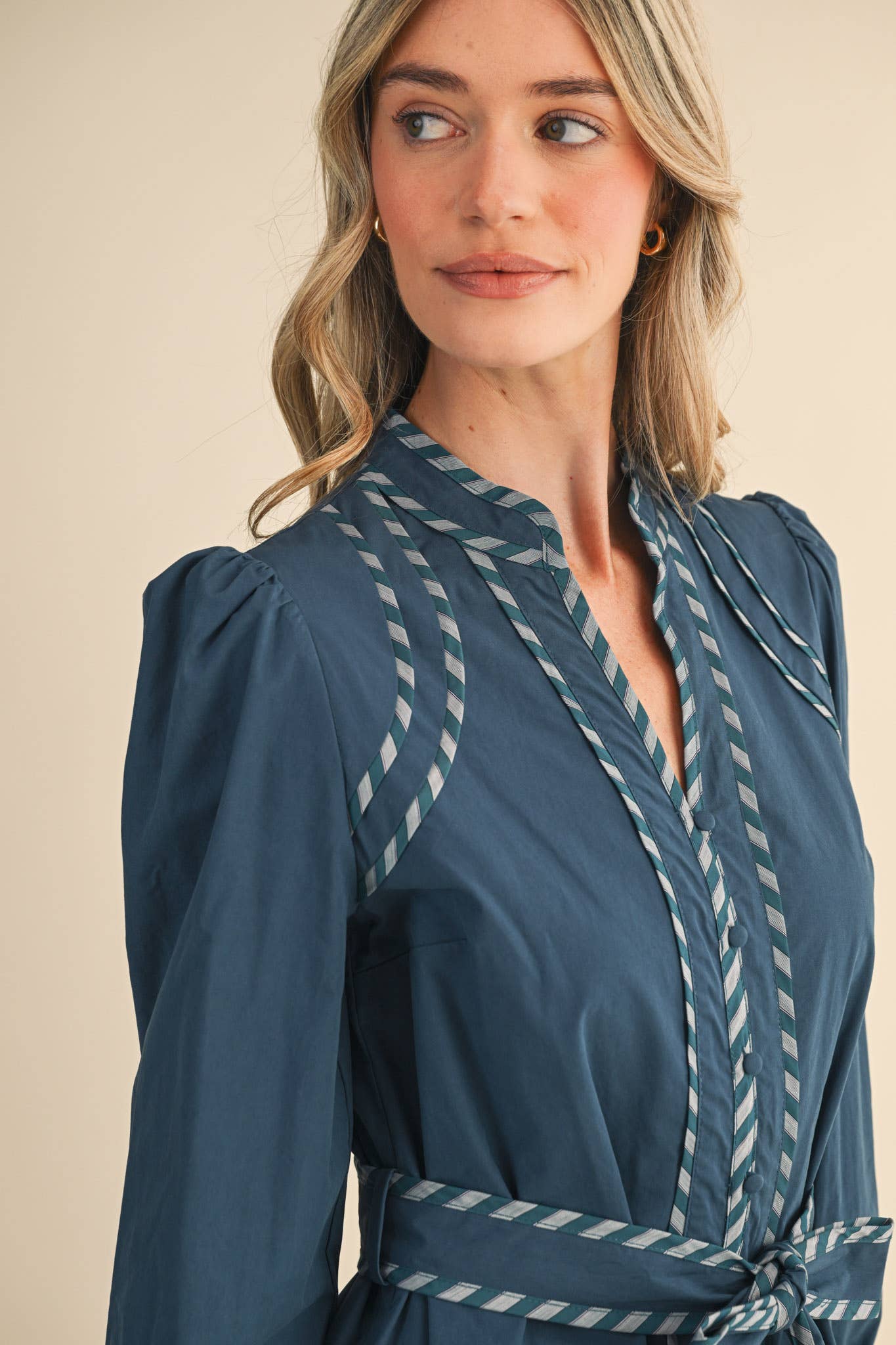 Teal Blue Striped Contrast Midi Dress - Purpose + Passion Boutique