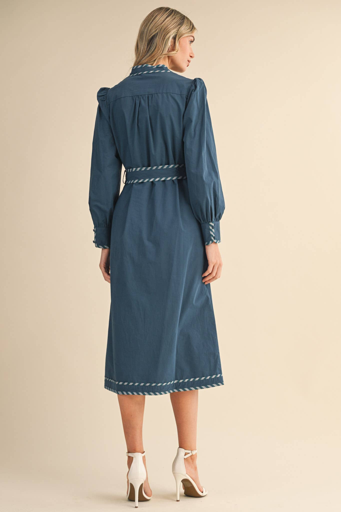 Teal Blue Striped Contrast Midi Dress - Purpose + Passion Boutique