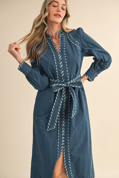 Teal Blue Striped Contrast Midi Dress - Purpose + Passion Boutique