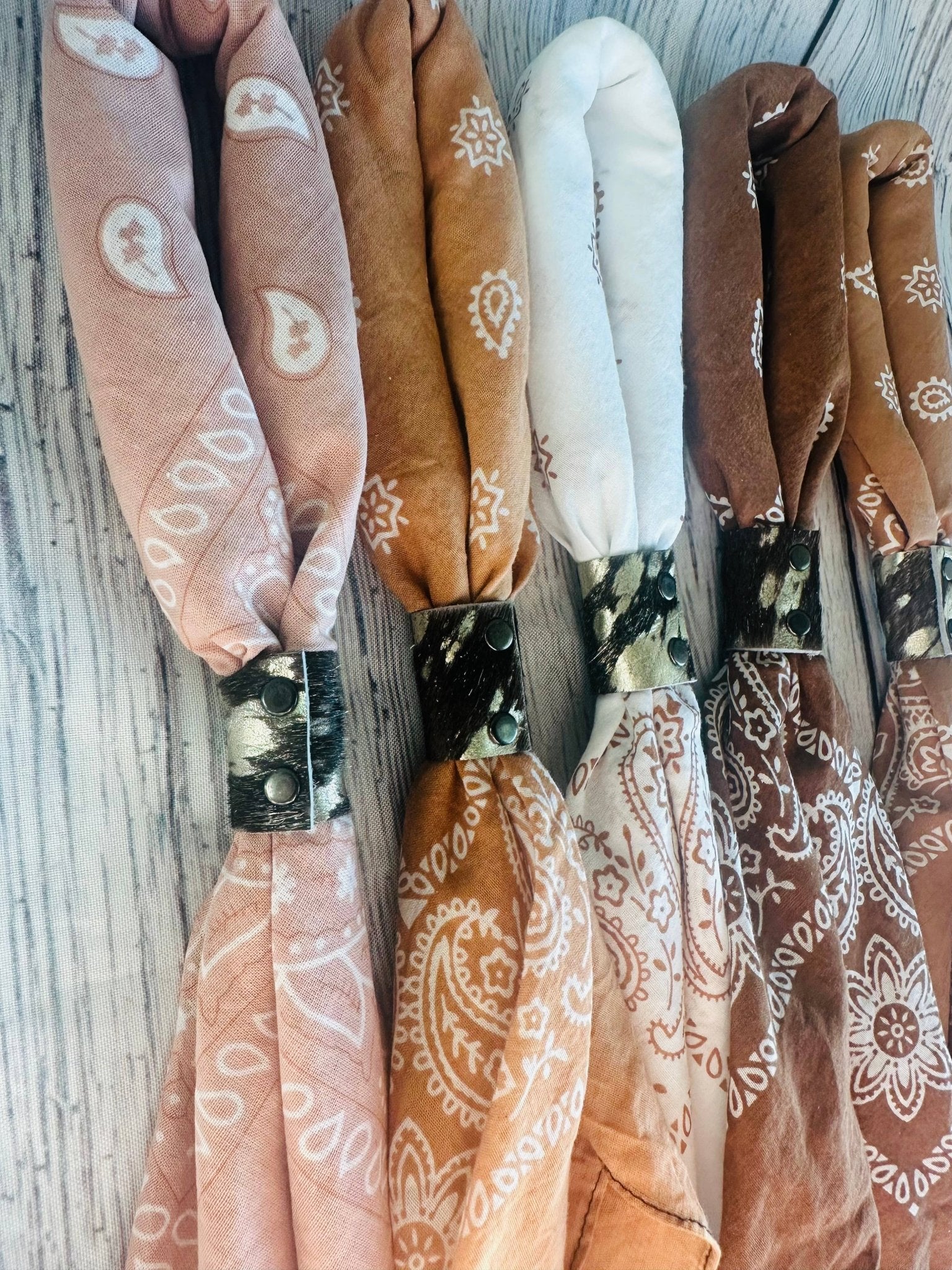Terracotta Hues Hand Dyed Bandanas w/Leather Slide - Purpose + Passion Boutique