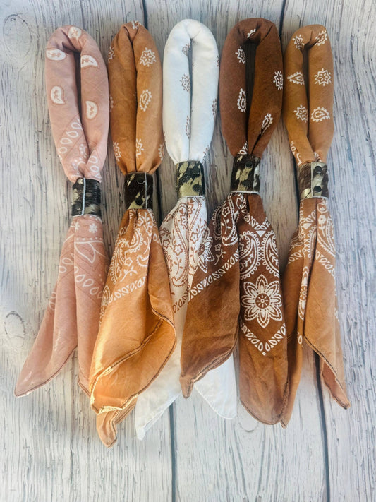 Terracotta Hues Hand Dyed Bandanas w/Leather Slide - Purpose + Passion Boutique