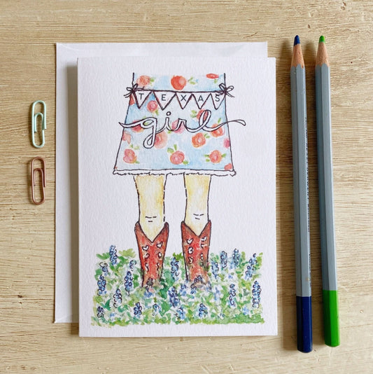 Texas Girl Boots & Bluebonnets Greeting Card - Purpose + Passion Boutique