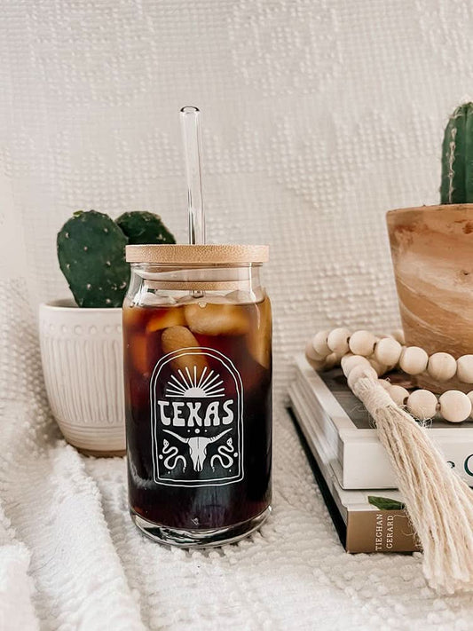 Texas Glass Cup (with lid and straw) - Purpose + Passion Boutique