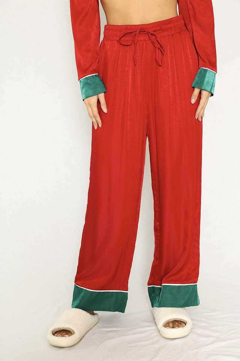 Textured Red Satin Holiday Pajamas (2pc) - Purpose + Passion Boutique