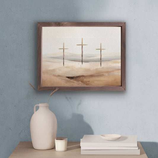 Three Crosses Wonderous Watercolors Framed Linen Art - Purpose + Passion Boutique