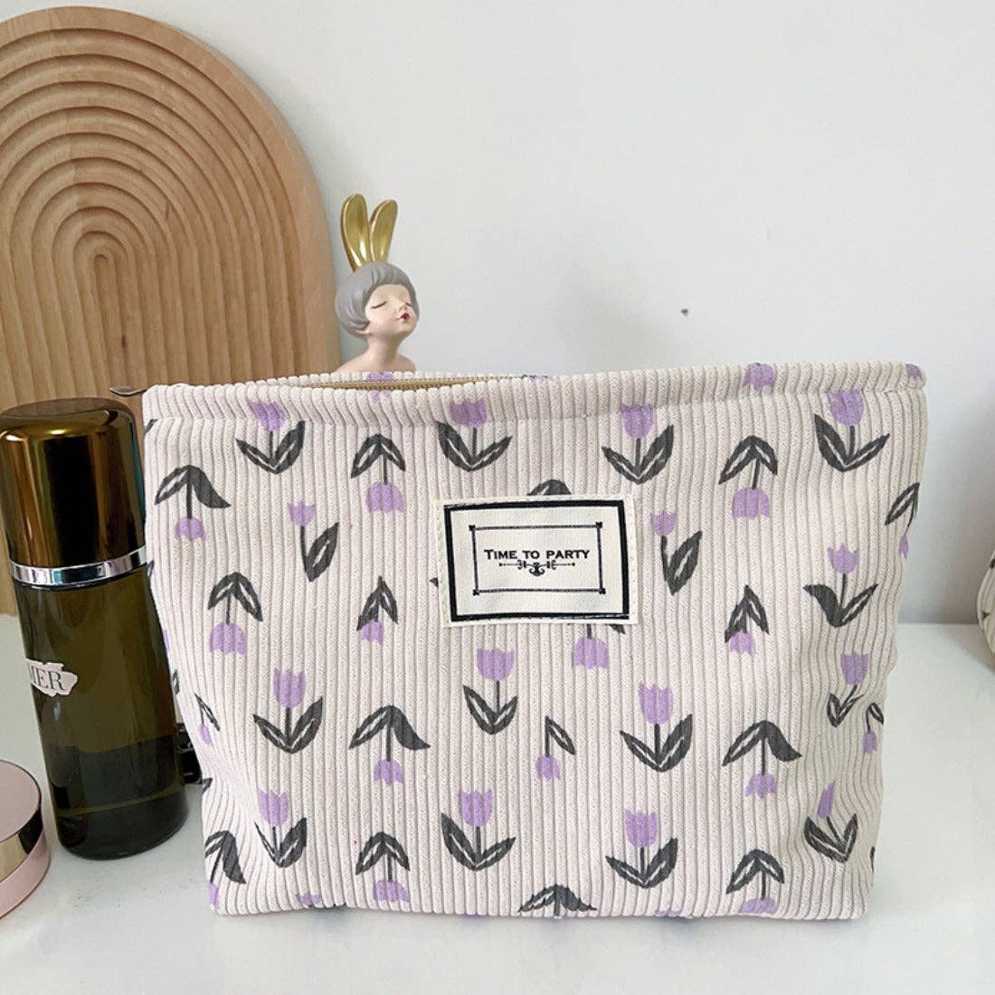 Tulip Floral Corduroy Cosmetic Bag / Clutch - Purpose + Passion Boutique