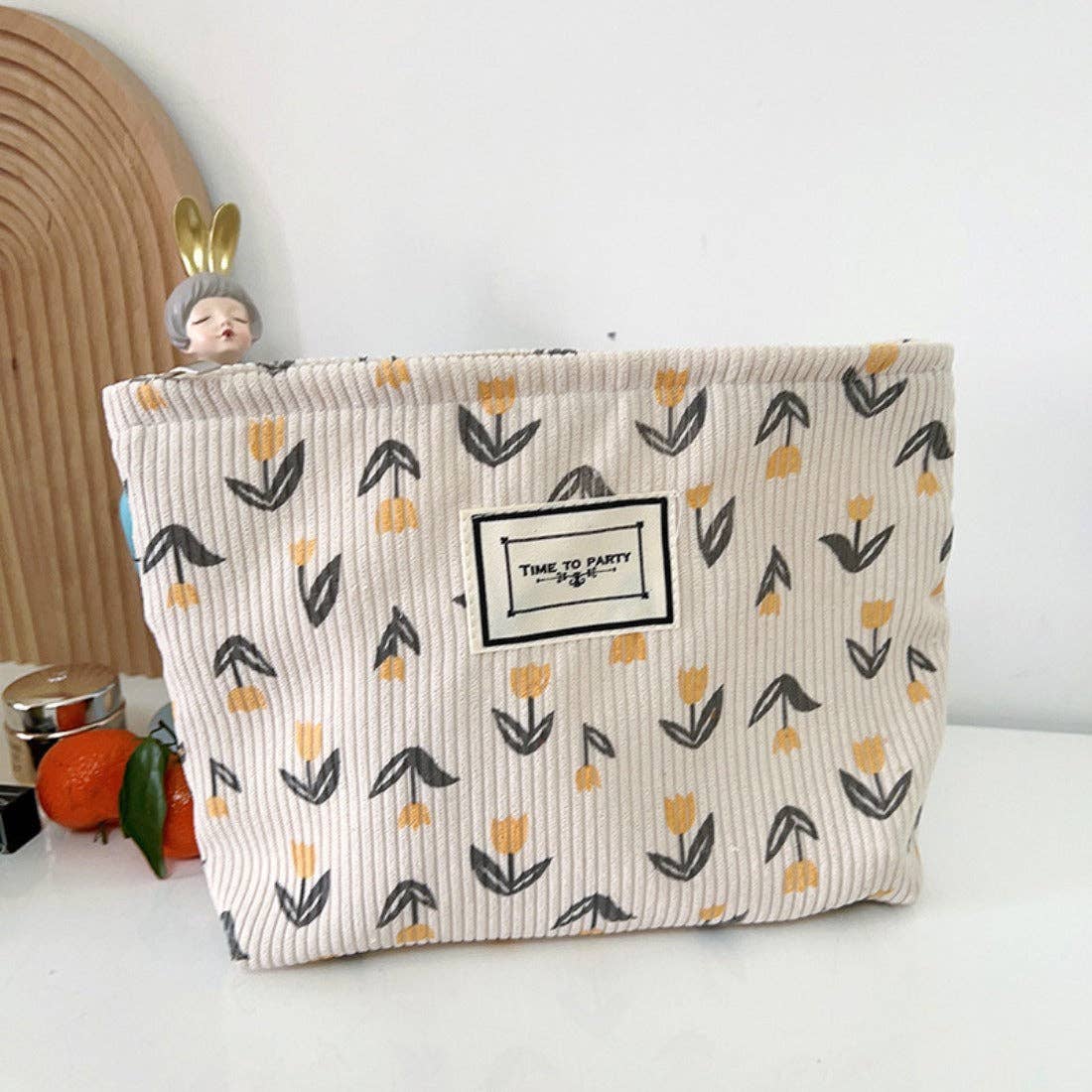 Tulip Floral Corduroy Cosmetic Bag / Clutch - Purpose + Passion Boutique