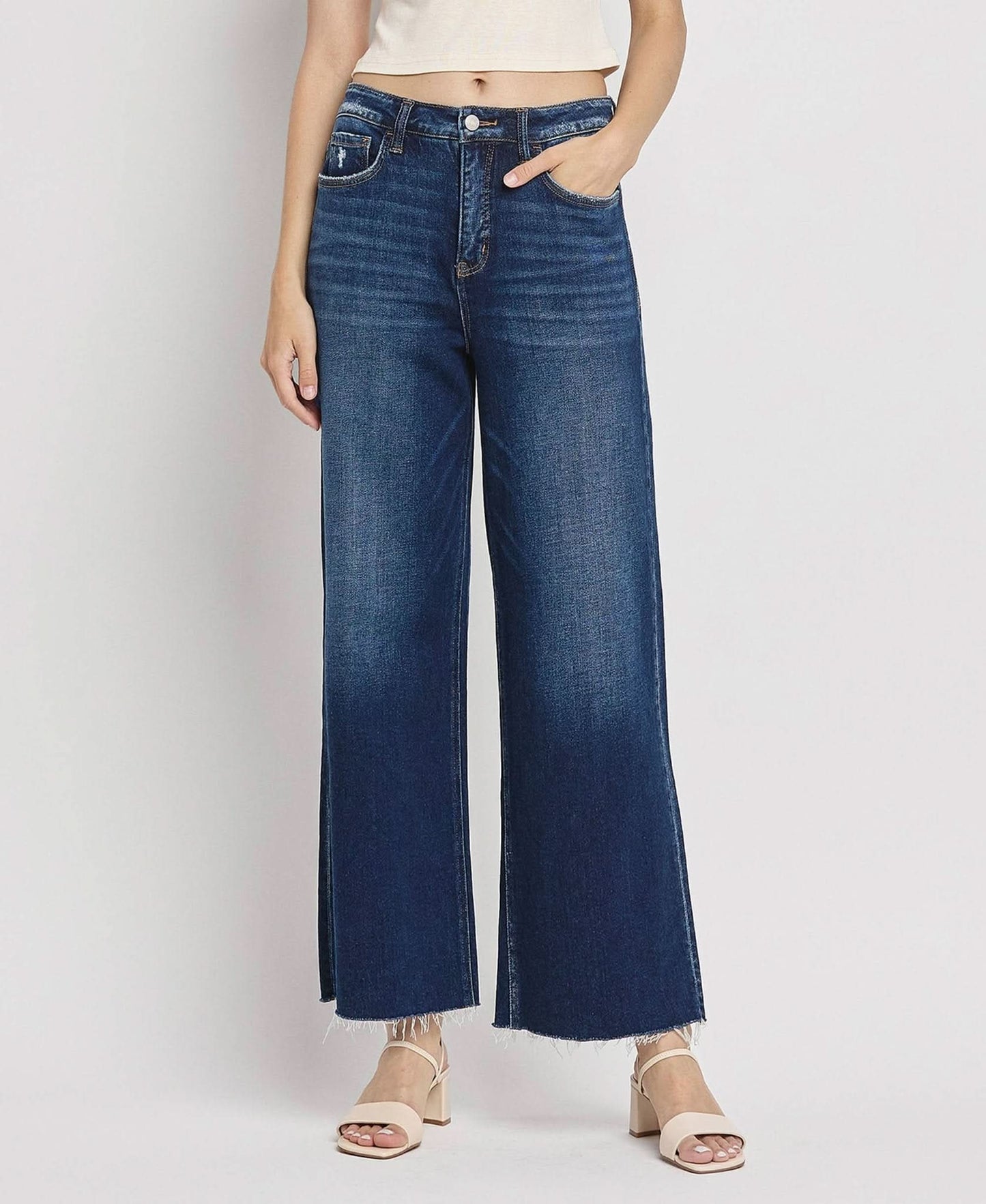 Tummy Control Dark Denim Super High Rise Wide Leg Jean - Purpose + Passion Boutique