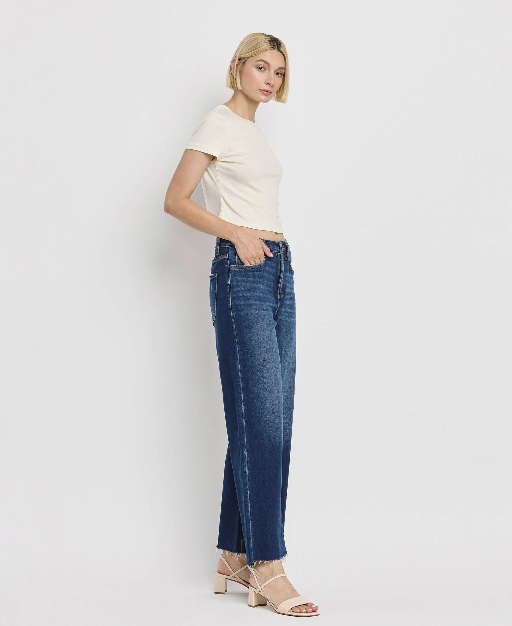 Tummy Control Dark Denim Super High Rise Wide Leg Jean - Purpose + Passion Boutique