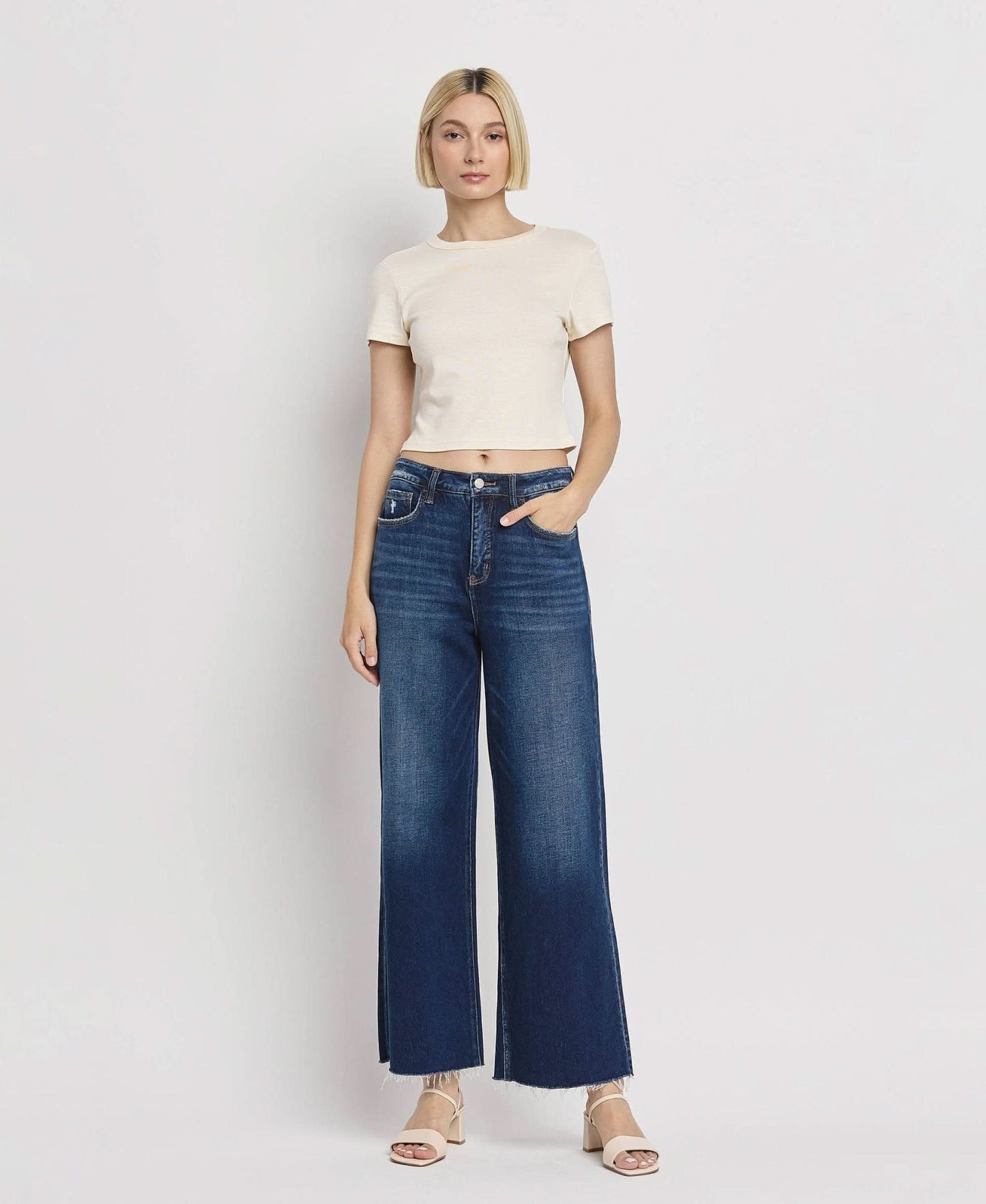 Tummy Control Dark Denim Super High Rise Wide Leg Jean - Purpose + Passion Boutique