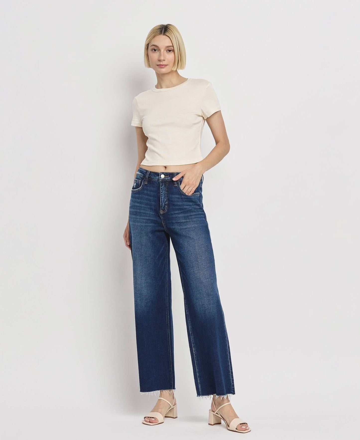 Tummy Control Dark Denim Super High Rise Wide Leg Jean - Purpose + Passion Boutique