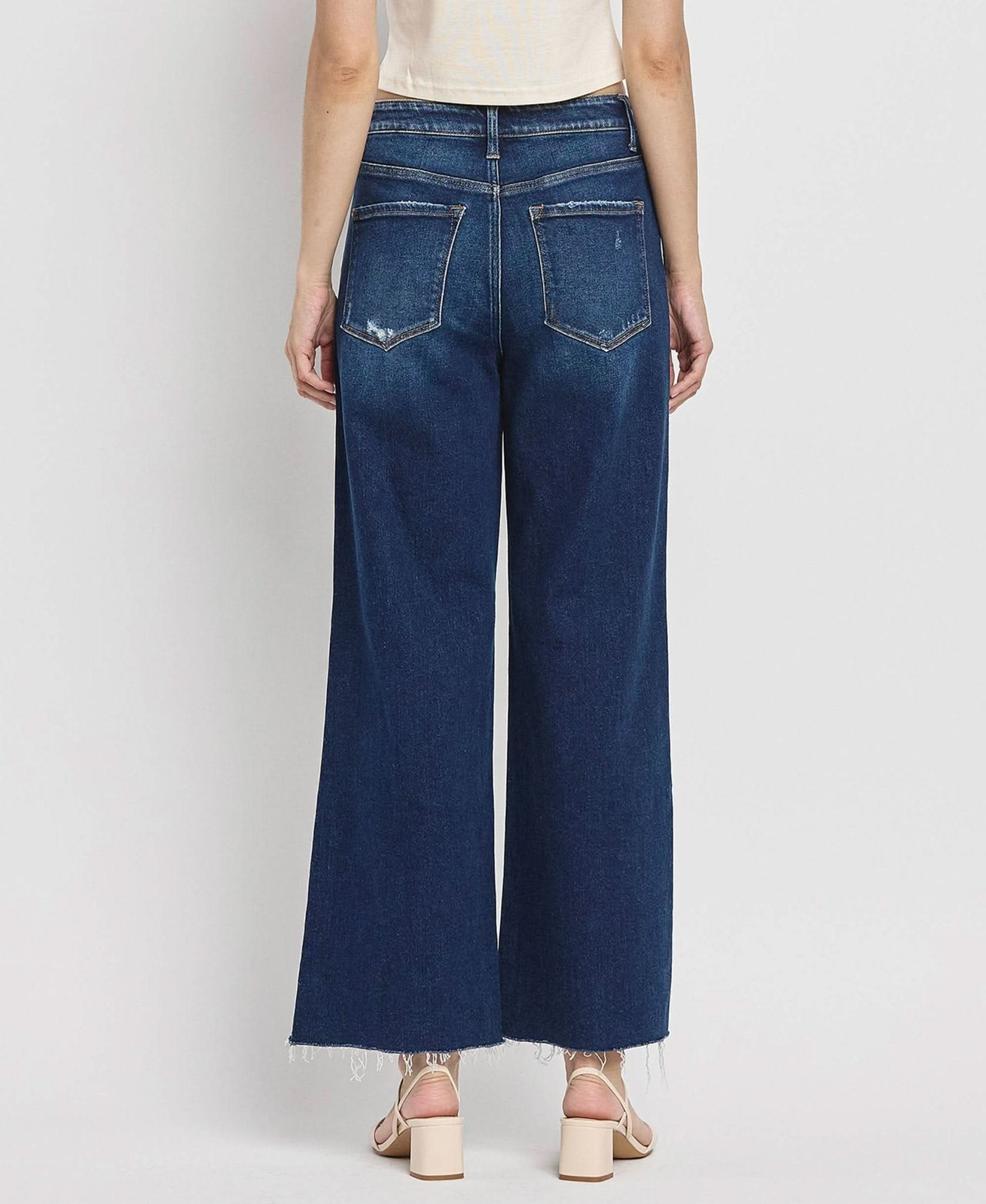 Tummy Control Dark Denim Super High Rise Wide Leg Jean - Purpose + Passion Boutique