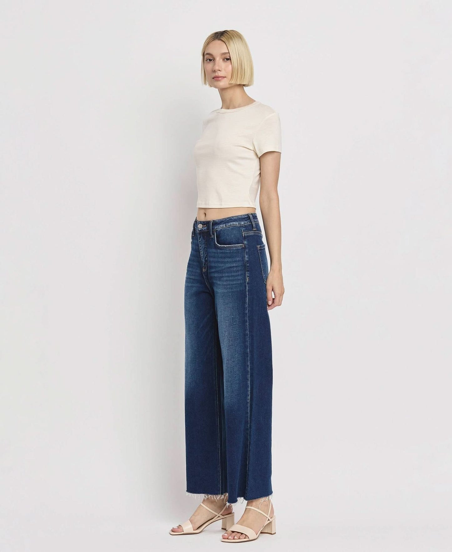 Tummy Control Dark Denim Super High Rise Wide Leg Jean - Purpose + Passion Boutique