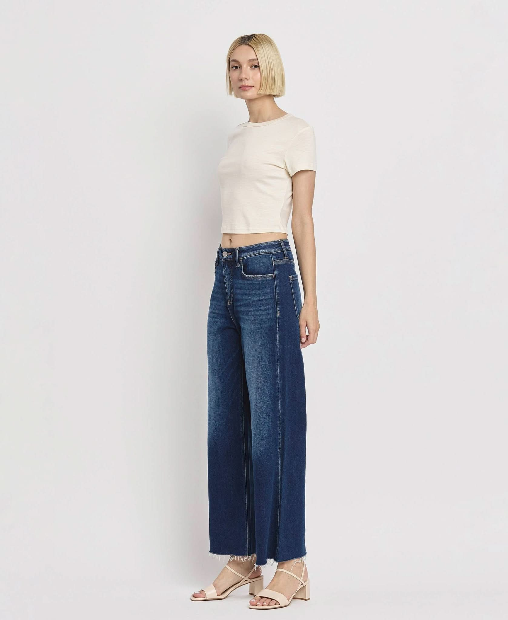 Tummy Control Dark Denim Super High Rise Wide Leg Jean - Purpose + Passion Boutique