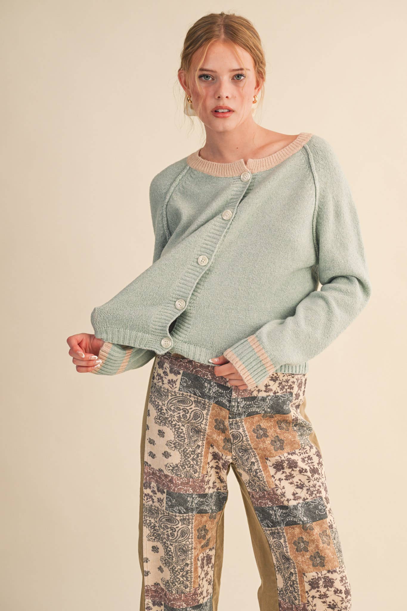 Two - Tone Sweater Cardigan - Purpose + Passion Boutique