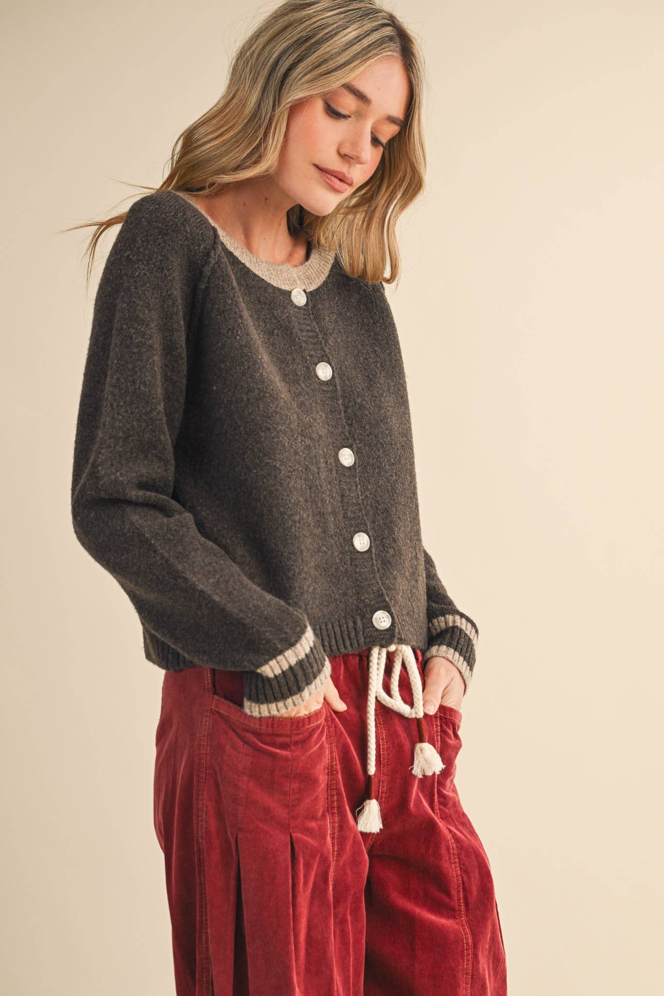 Two - Tone Sweater Cardigan - Purpose + Passion Boutique