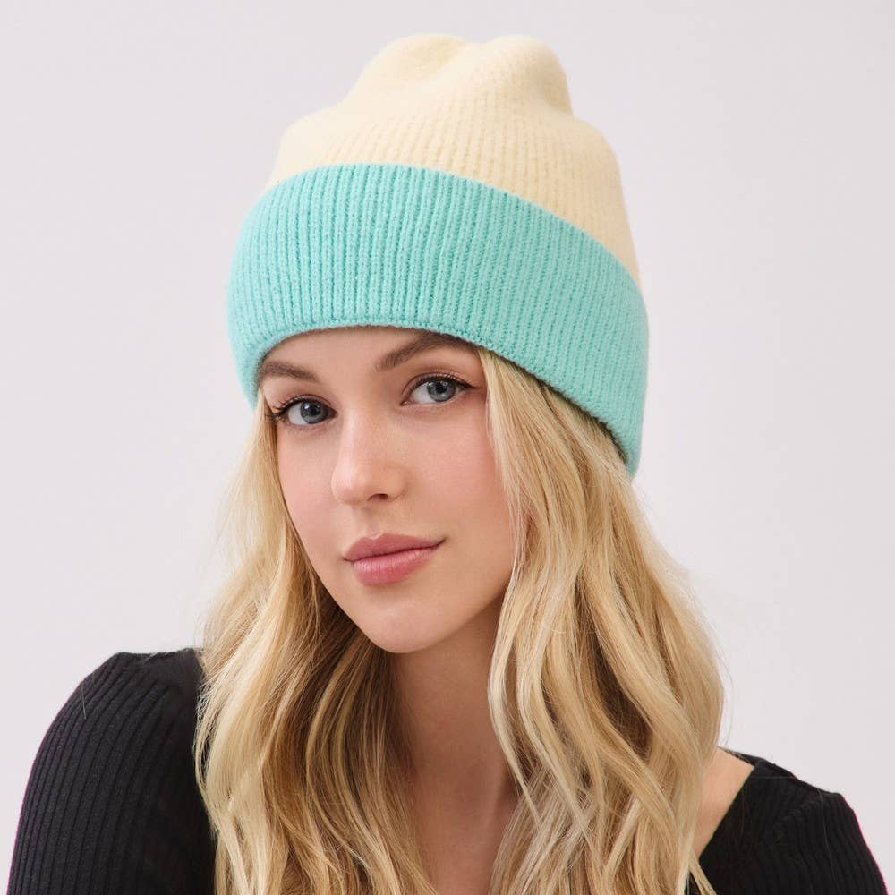 Two Toned Color Ribbed Beanie - Purpose + Passion Boutique