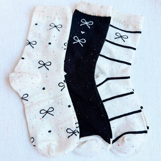 Unique Mix Of Bows Socks (Set Of 3) - Purpose + Passion Boutique