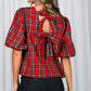 V - Back 2 Bow Plaid Blouse - Purpose + Passion Boutique