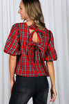V - Back 2 Bow Plaid Blouse - Purpose + Passion Boutique