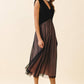 Velvet Fitted Bodice Padded Shoulder Midi Dress - Purpose + Passion Boutique