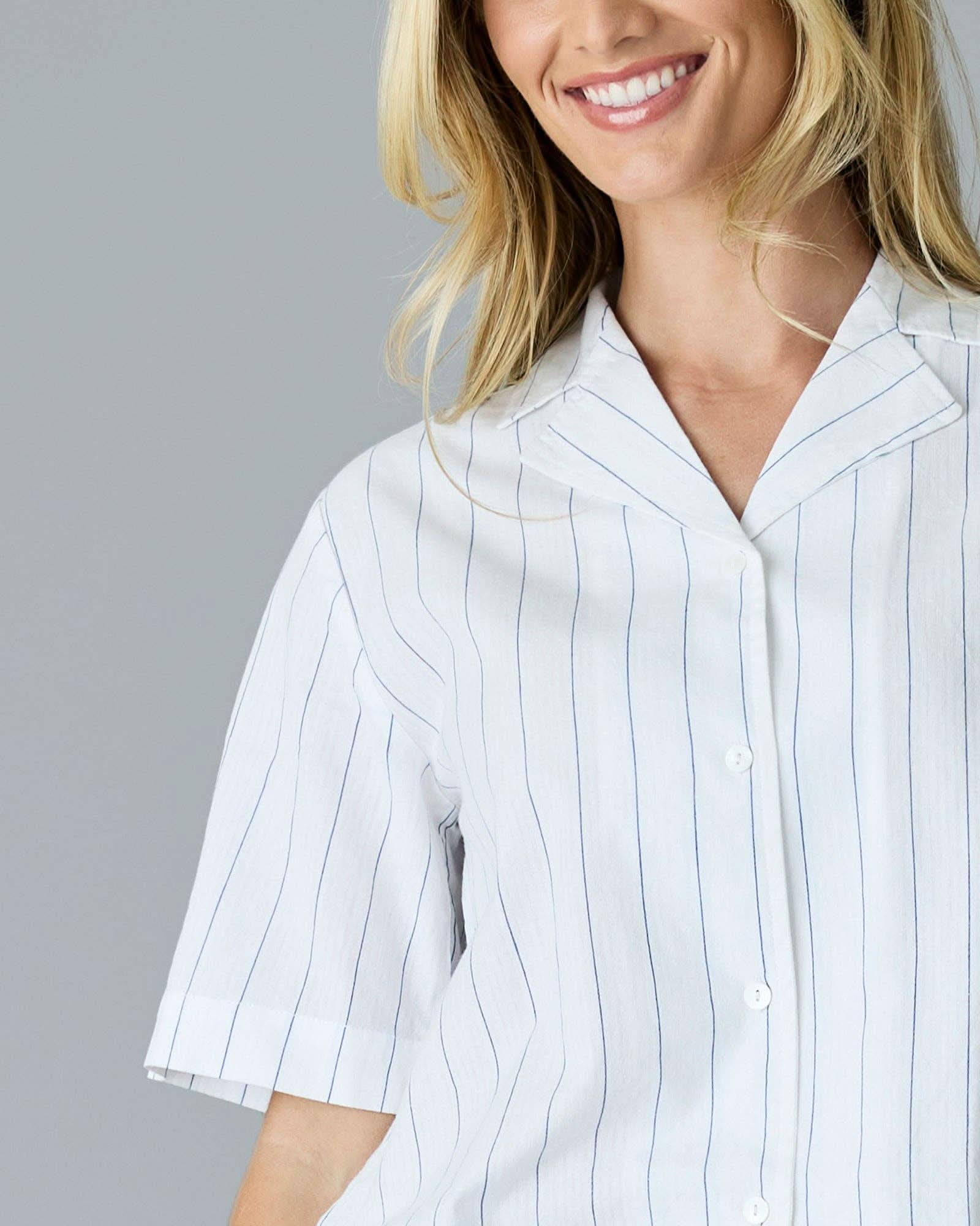 Vertical Stripe Half Sleeve Button Down Shirt - Purpose + Passion Boutique