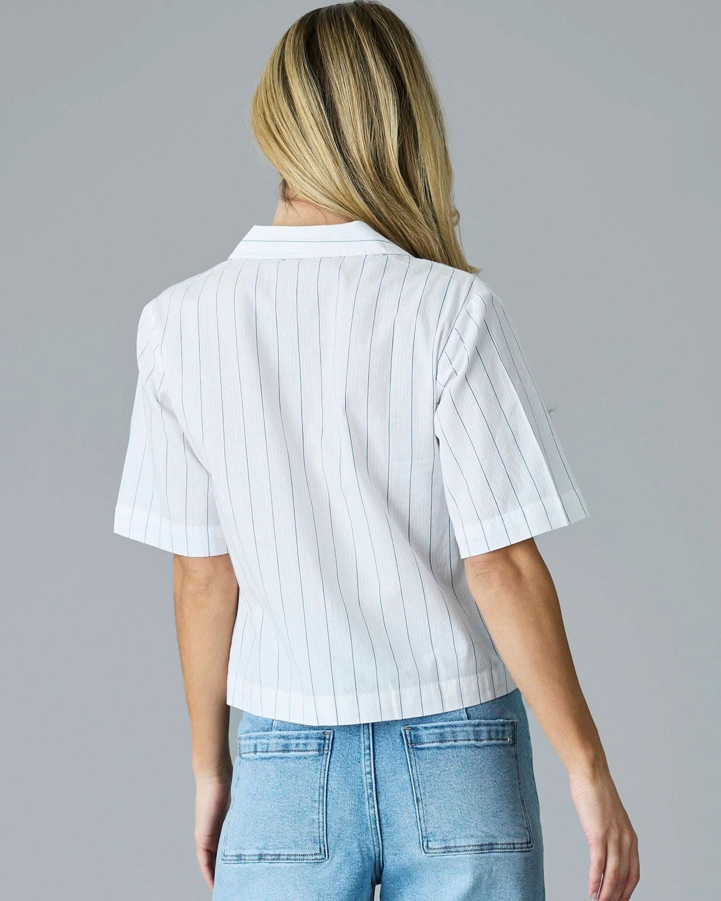 Vertical Stripe Half Sleeve Button Down Shirt - Purpose + Passion Boutique