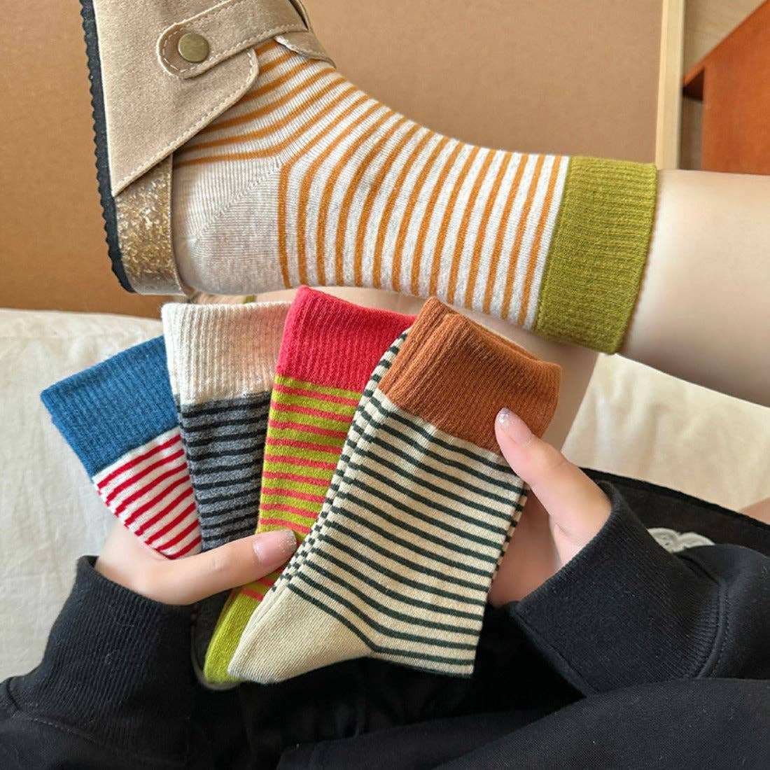 Vibrant Striped Mid - Calf Socks - Purpose + Passion Boutique