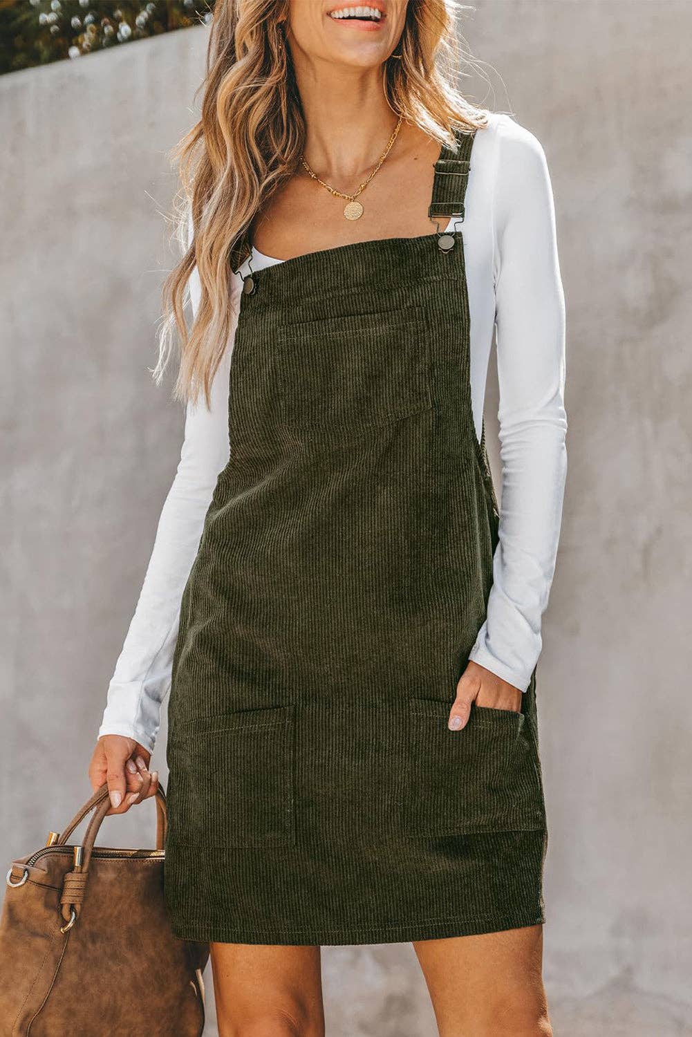 Vineyard Green Corduroy Sleeveless Pocketed Overall Dress - Purpose + Passion Boutique