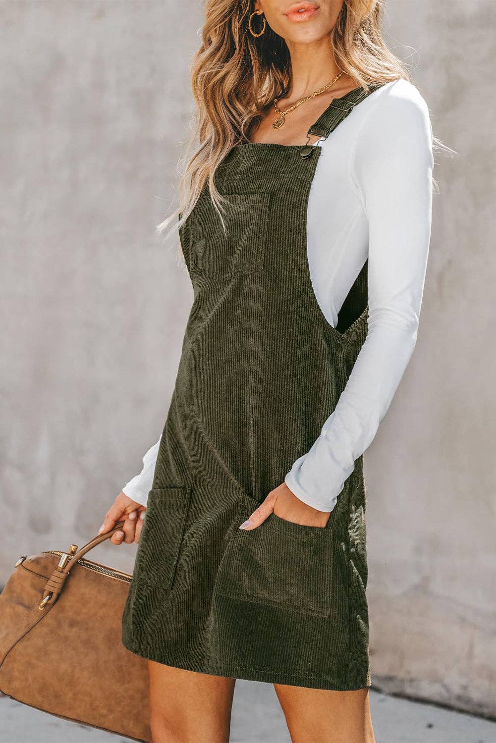 Vineyard Green Corduroy Sleeveless Pocketed Overall Dress - Purpose + Passion Boutique