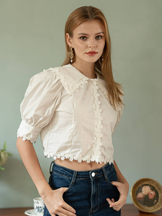 Vintage Floral Lace Trim Blouse - Purpose + Passion Boutique