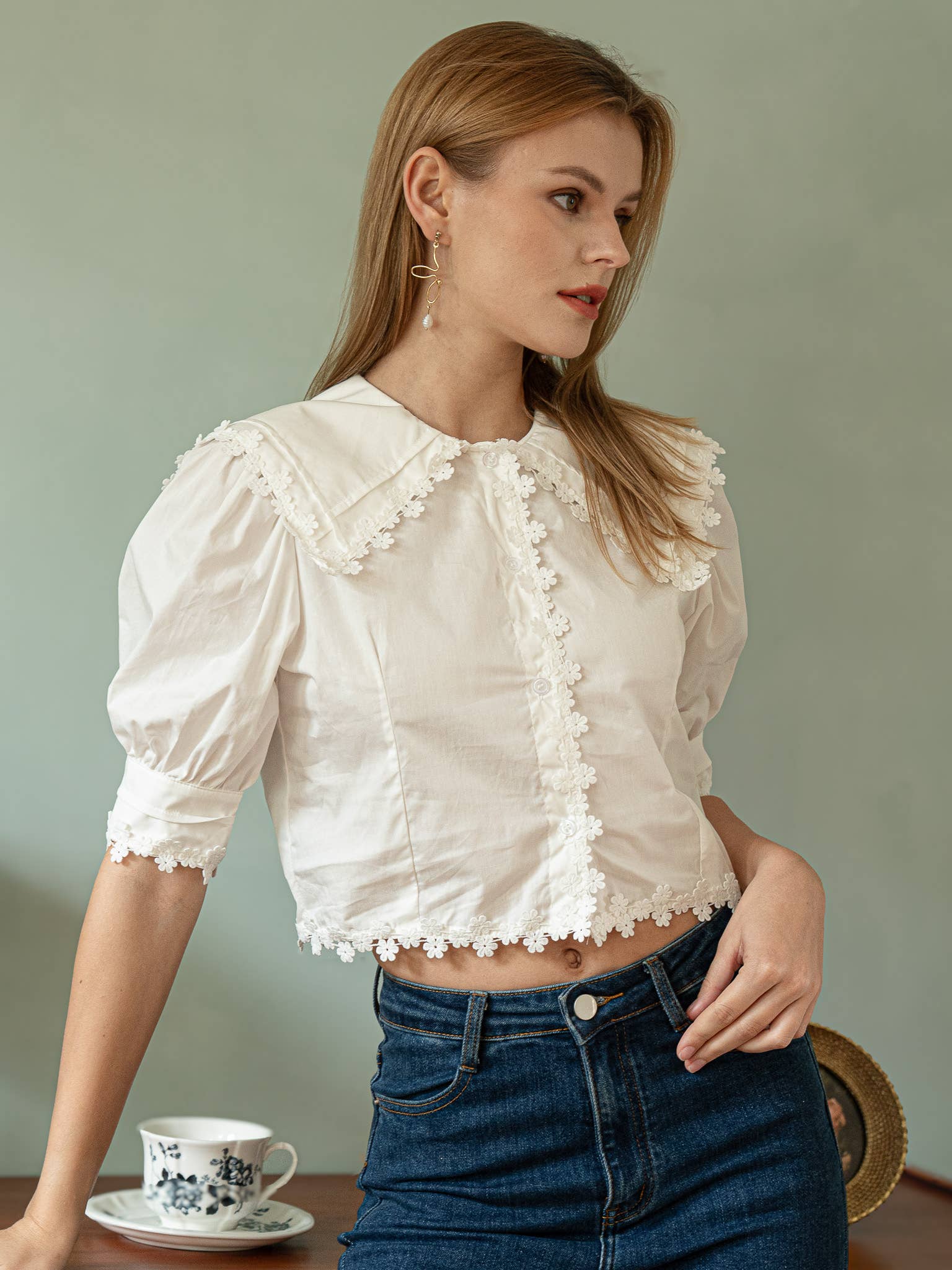 Vintage Floral Lace Trim Blouse - Purpose + Passion Boutique