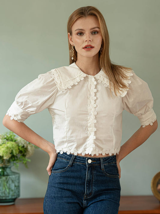 Vintage Floral Lace Trim Blouse - Purpose + Passion Boutique