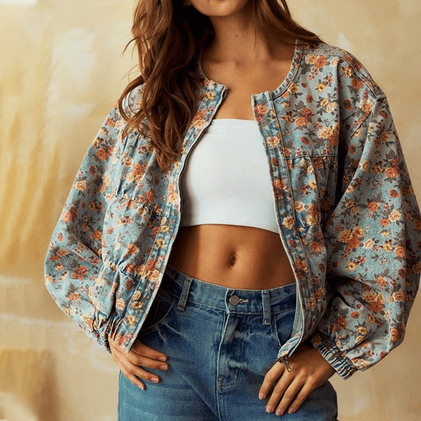 Vintage Floral Washed Denim Jacket - Purpose + Passion Boutique