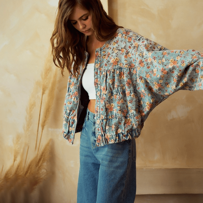 Vintage Floral Washed Denim Jacket - Purpose + Passion Boutique