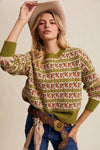 Vintage Green Western Jacquard Knit Sweater - Purpose + Passion Boutique